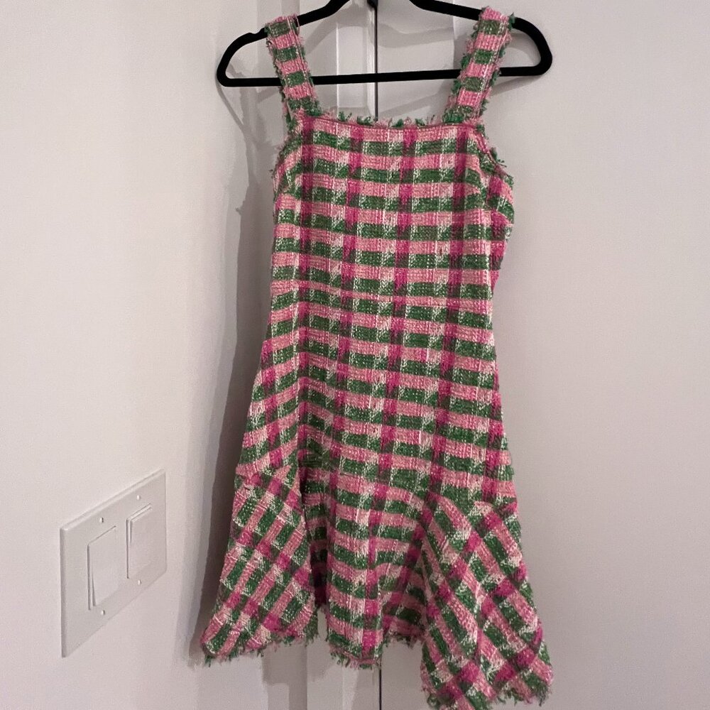 Kate Spade Pink & Green Plaid Tweed Mini Dress – Size 0